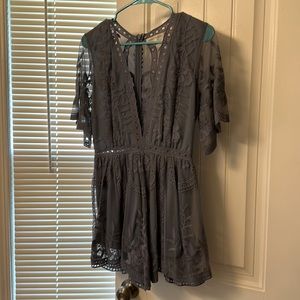 Blue embroidered romper size S